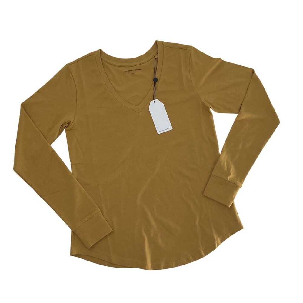 Universal Standard Womens Long Sleeve V-Neck Tee In Honey Mustard 4XS 00